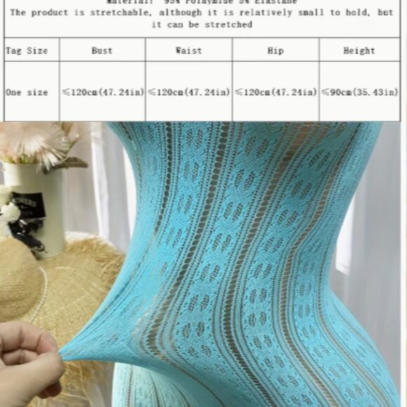 Light Blue Fishnet Pinstriped Bodycon Dress Cover Up - Picture 5 of 6